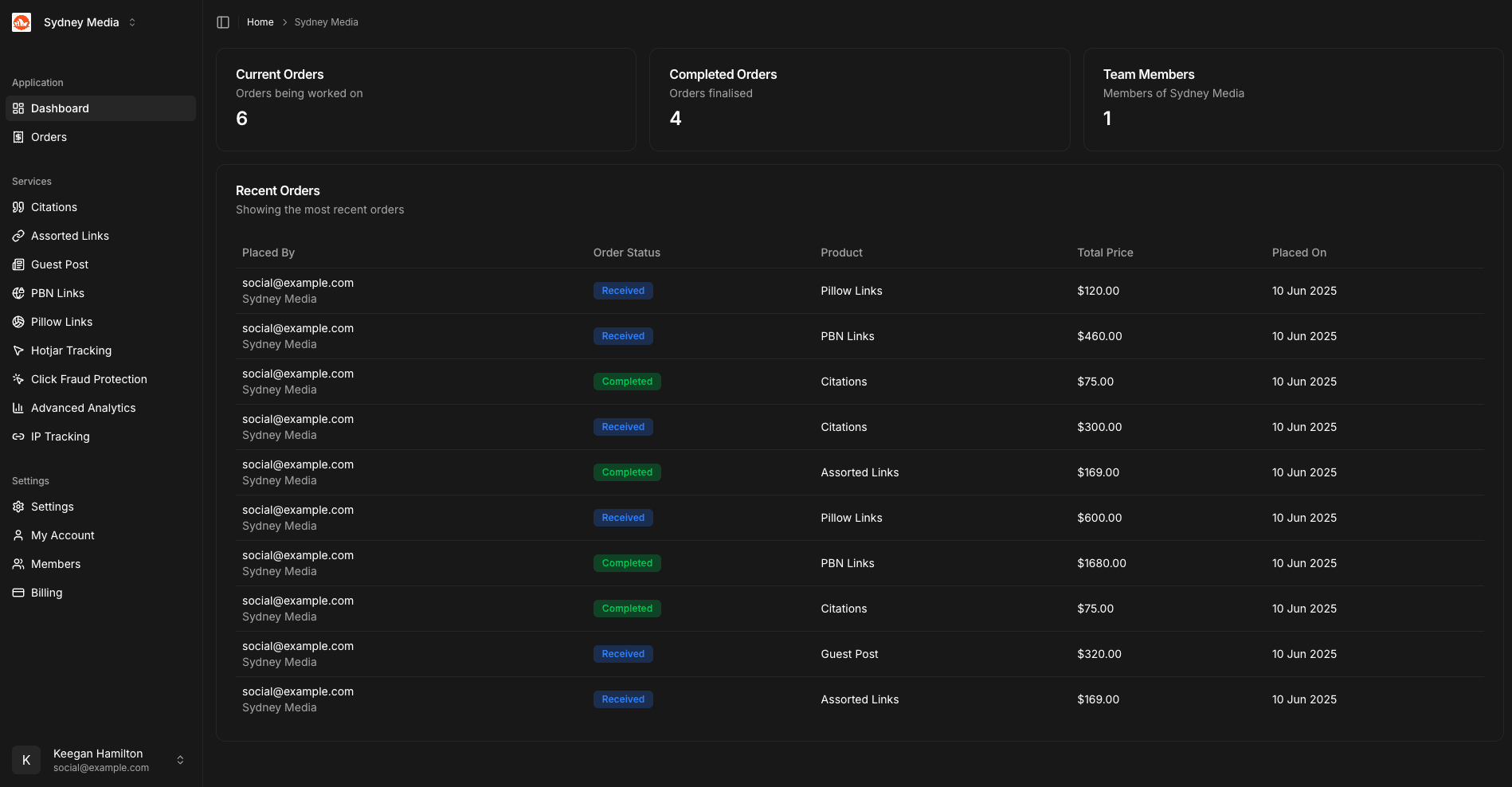 Instaswap dashboard